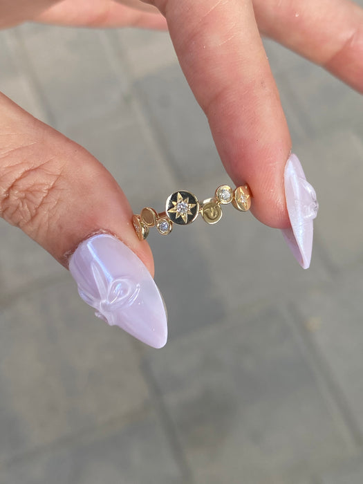 14K Gold Natural Diamond Disc Star Ring