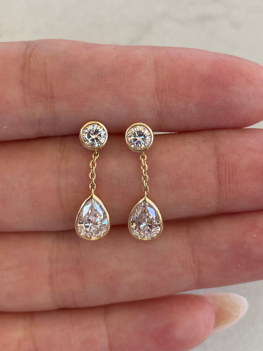14K Bezel-Set 2 Carat Lab Diamond Drop Earrings