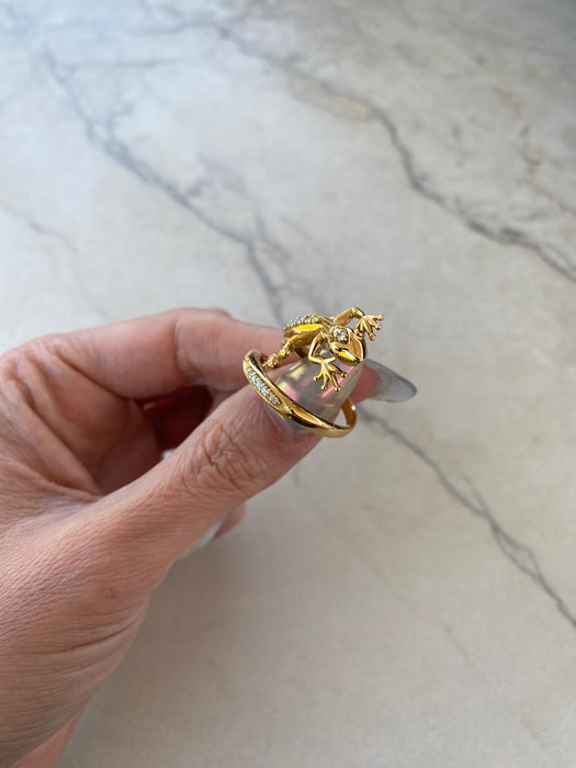 Vintage 18K Gold Diamond & Ruby Lizard Spiral Ring