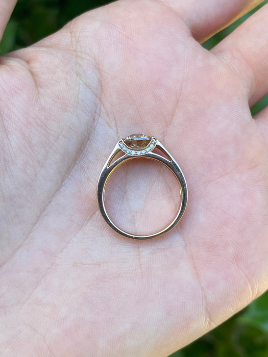 18k rose gold brown diamond ring size 6