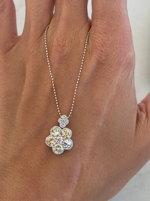 Vintage Platinum Bead Necklace with Articulated Natural Diamond Flower Charm