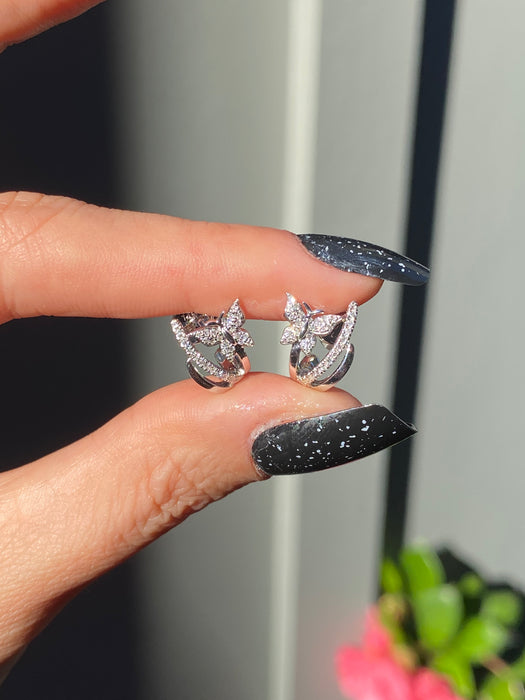 14k white gold diamond butterfly huggie earrings