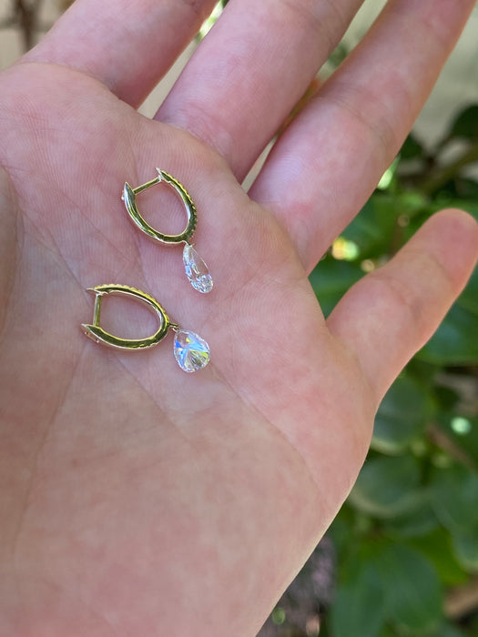 14k 1.2 carat lab diamond drilled pear Huggie earrings