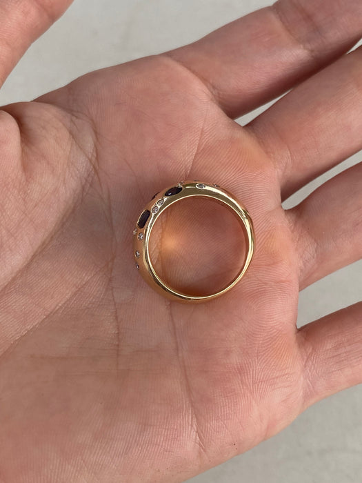 14K Blue Sapphire & Diamond Flush Set Ring