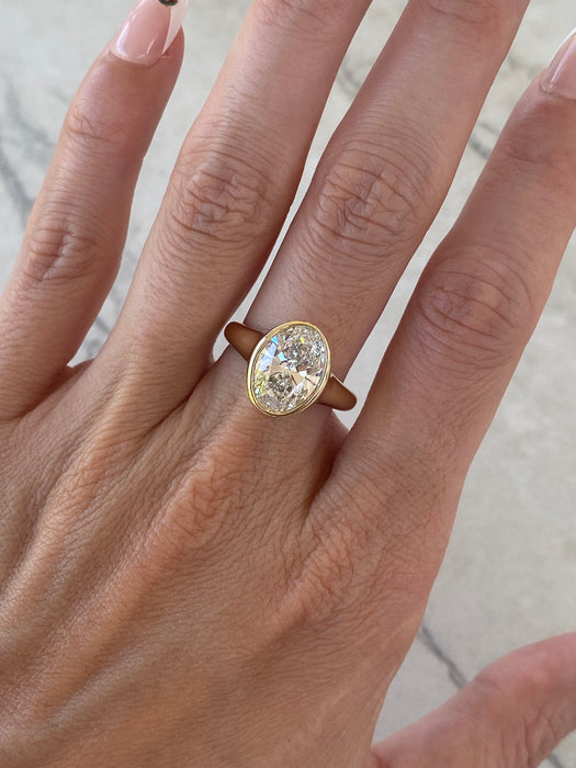 14K Gold 3.08 Carat Oval Lab Diamond Bezel Ring  - IGI