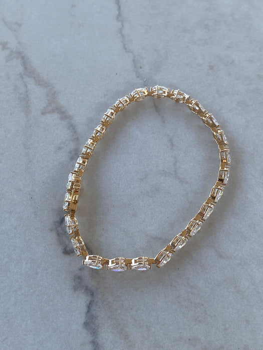 14K Gold Pear Step-Cut Lab Diamond Tennis Bracelet — 7.70 TCW
