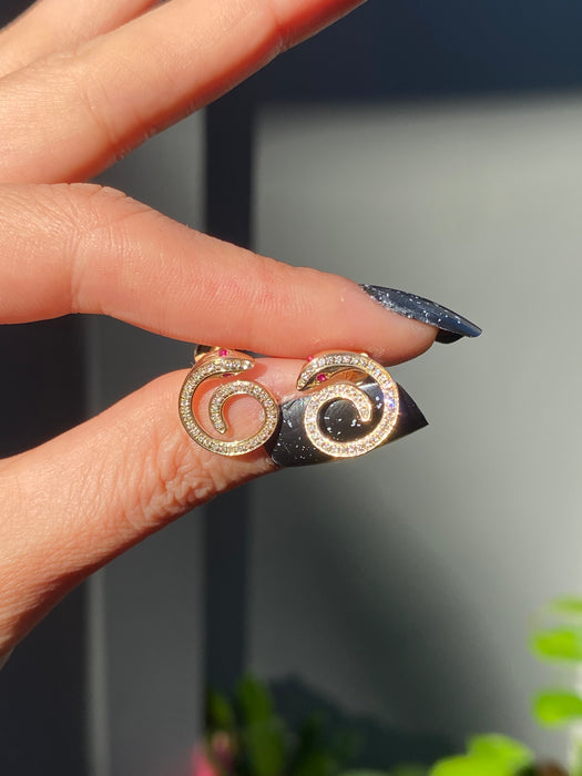 14k ruby diamond curled snake stud earrings