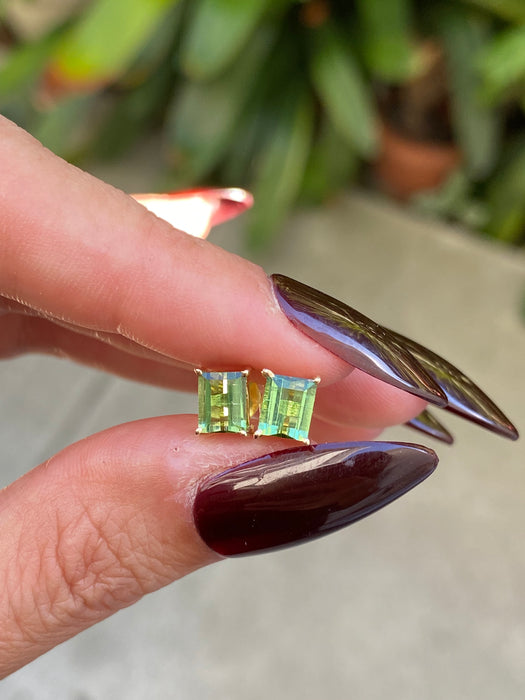 14k baguette green tourmaline stud earrings
