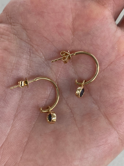 14K Gold Natural Blue Sapphire Charm Huggie Earrings