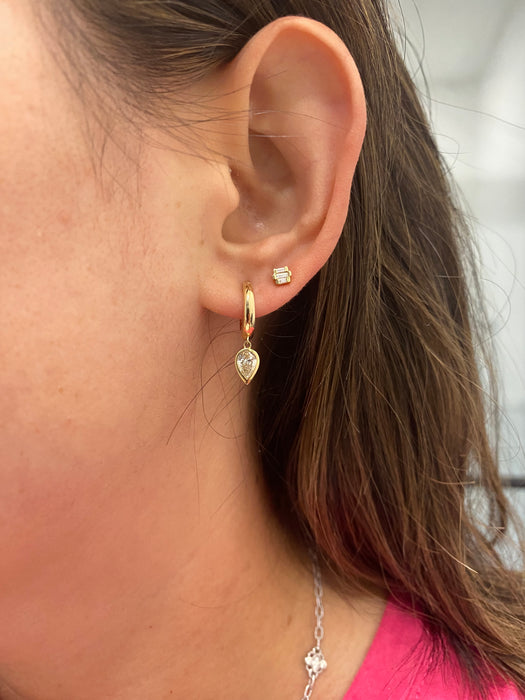 14K Bezel-Set Pear Lab Diamond Huggie Earrings — 0.80 TCW