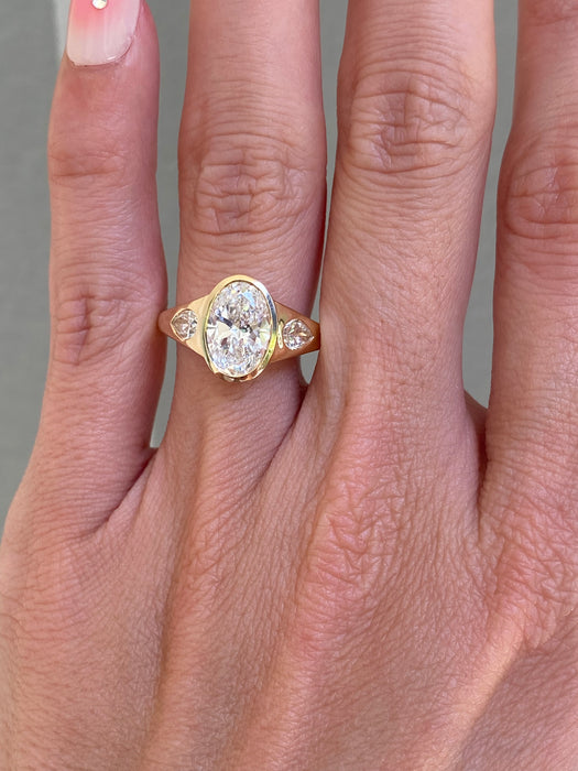 14K Gold 2.69 Carat Oval & Pear Lab Diamond Ring