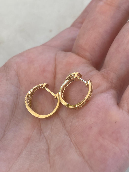 14K Natural Diamond Three-Row Crossover Huggie Earrings