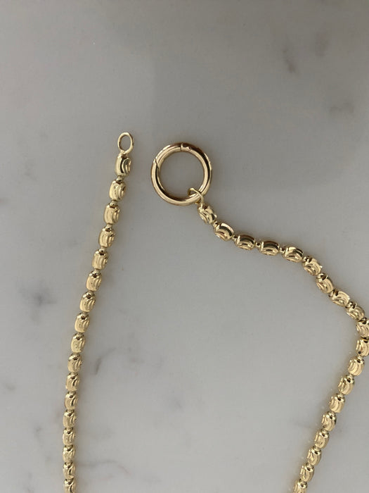 14K Gold Diamond-Cut Bead Chain Necklace with 14k Connector Clasp 16”