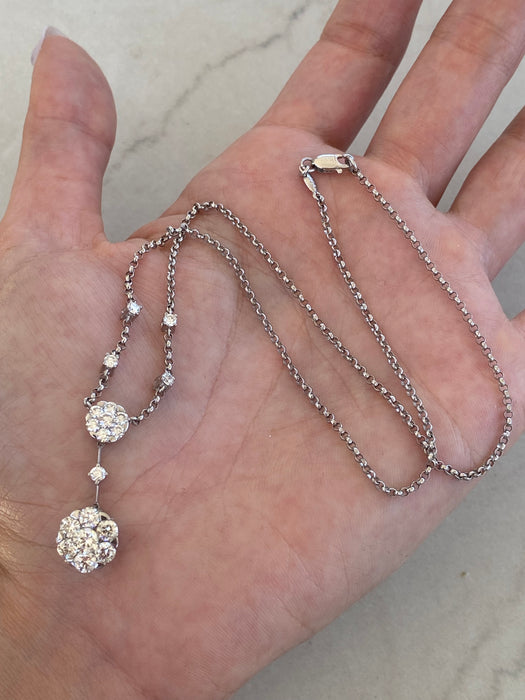 Vintage 18K White Gold Diamond Flower Lariat Necklace