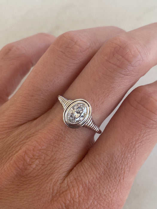 14K White Gold 0.75ct Oval Lab Diamond Double Bezel Ring