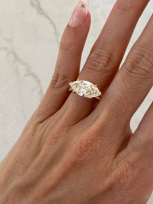 14K East-West Marquise Lab Diamond Double Band Ring — 3.24 TCW - IGI
