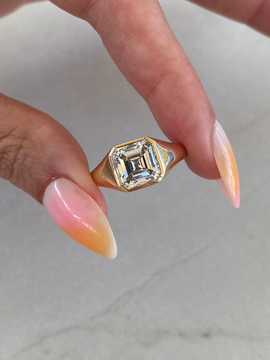 14K 3.1 Carat Bezel-Set Asscher-Cut Lab Diamond Ring