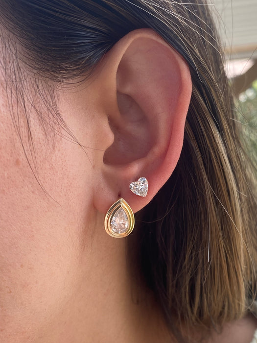 14K Gold 0.90 CT Heart Lab Diamond Flat Back Stud Earring (Single)