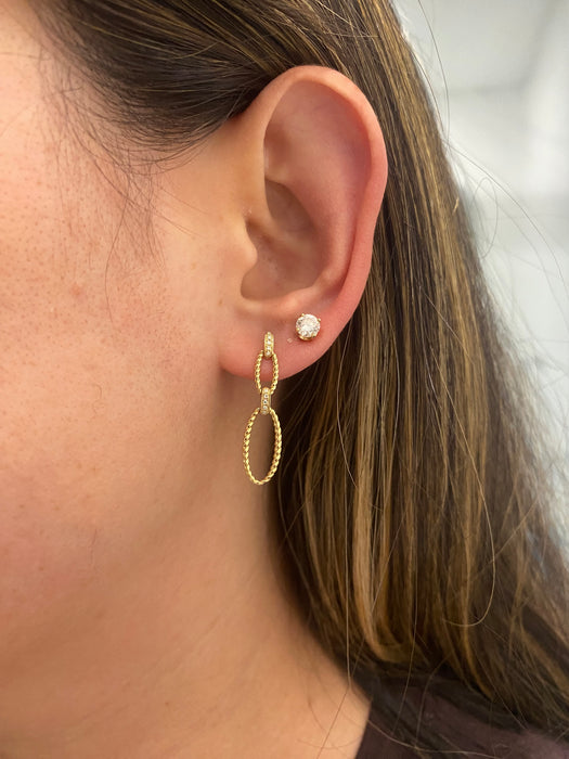 14K Gold Diamond Croissant Paperclip Drop Earrings