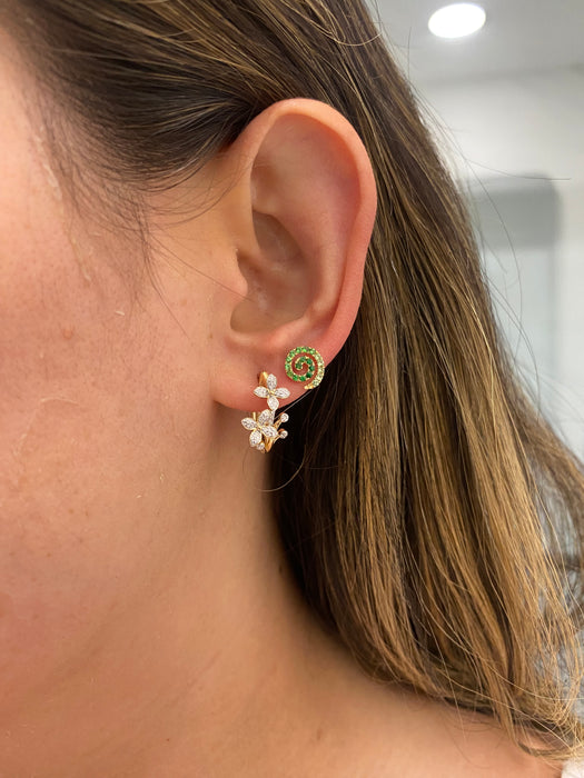 14K Diamond Flower Huggie Earrings