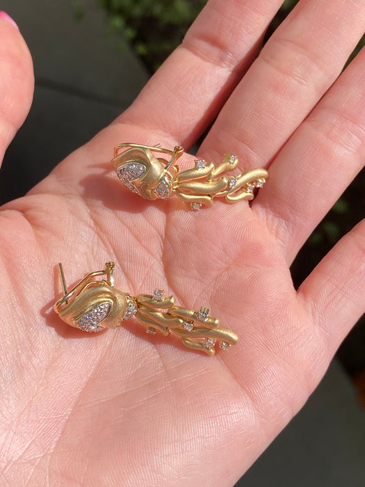 14k brushed diamond squid earrings