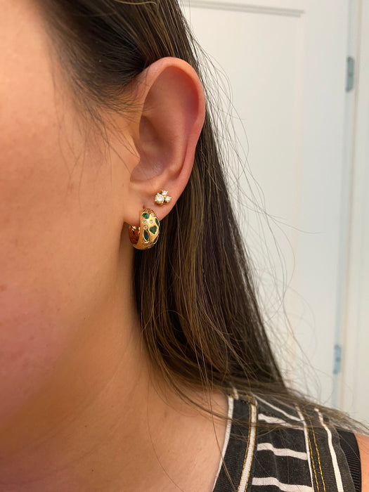 14k emerald fancy diamond heart hoop earrings