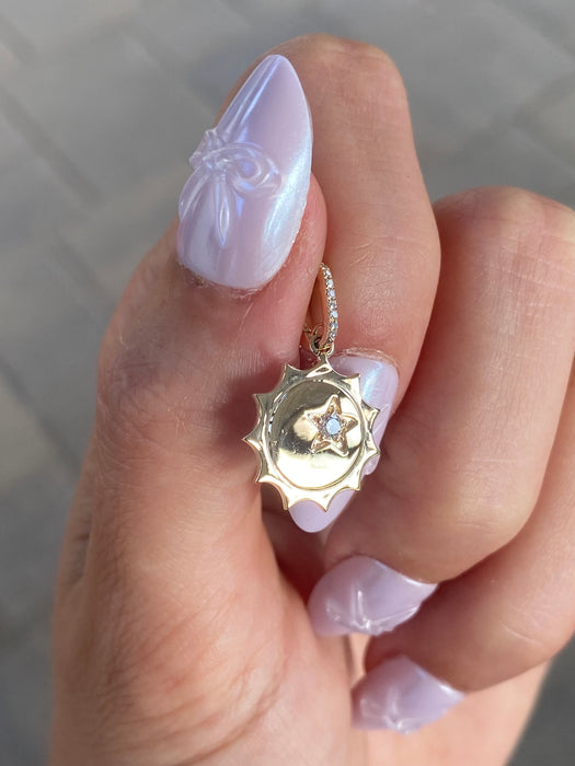 14K Gold Diamond Star Disc Charm