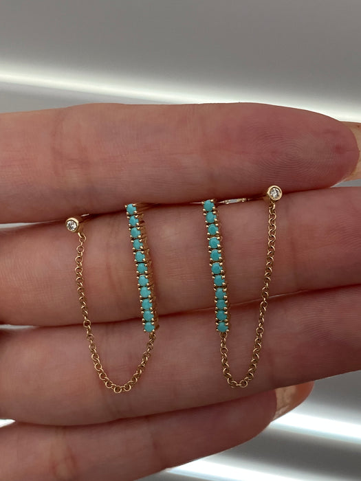 14K Gold Turquoise & Diamond Drop Earrings