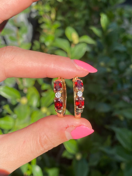 14k garnet diamond hoop earrings