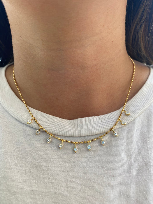 Vintage 18K Gold Bead Necklace with 0.9 TCW Diamond Charms