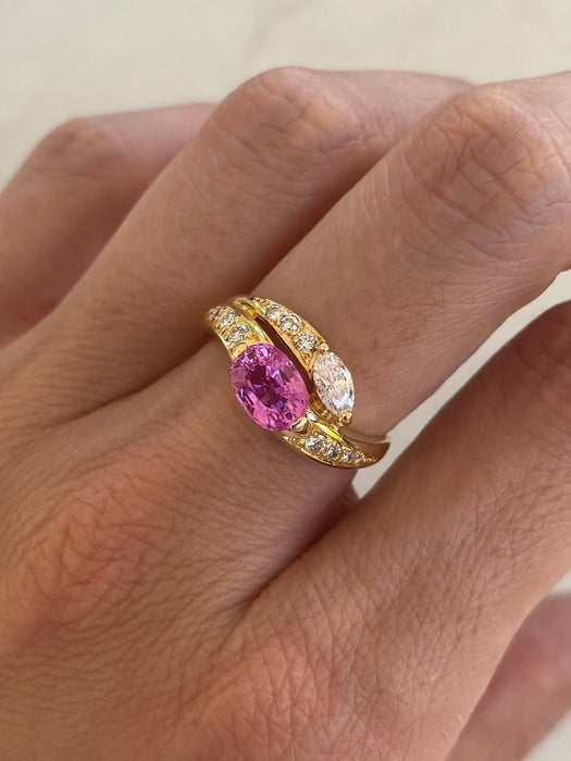 Vintage 18K Pink Sapphire & Diamond Ring