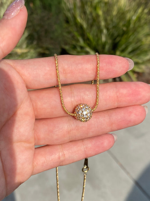18k diamond ball charm on a chain necklace 16”