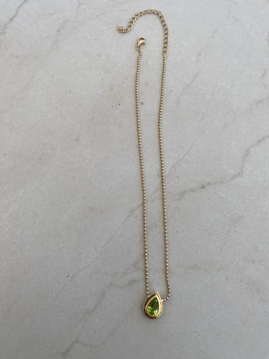 14K Gold Peridot Bead Chain Necklace
