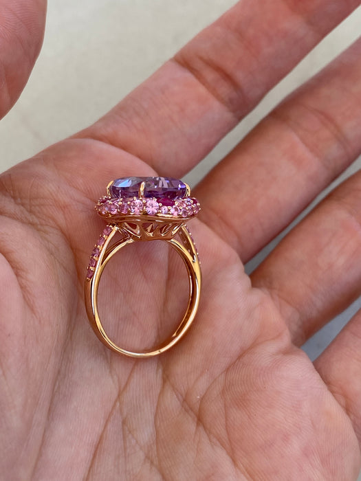 18K Rose Gold Amethyst & Pink Sapphire Ring | 4.10 Carat Amethyst
