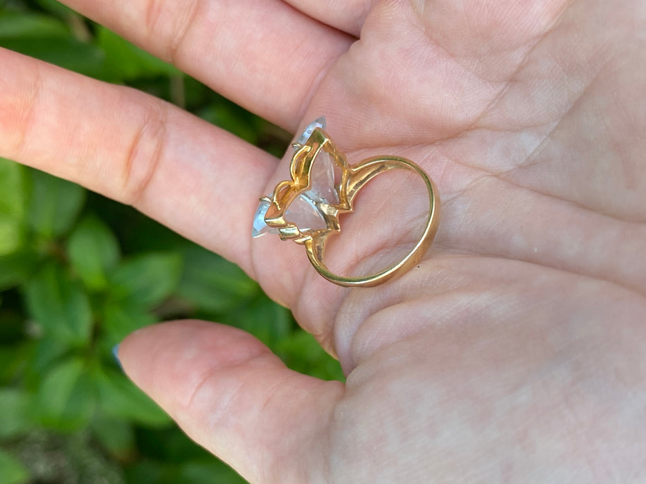 14k carved blue topaz diamond butterfly ring size 6.75