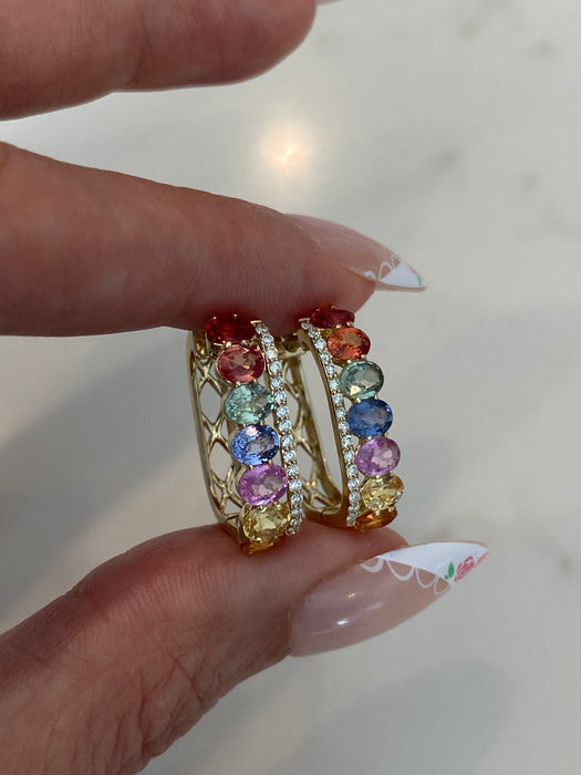 14K Gold Rainbow Sapphire & Diamond Earrings