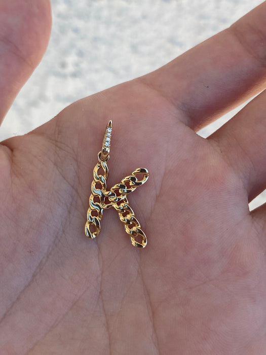 14k diamond curb initial letter pendant