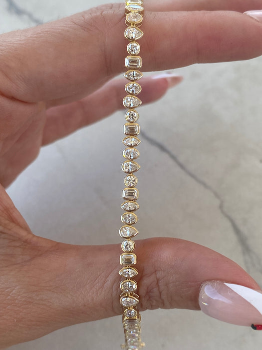 14K Gold 4 TCW Multi-Shape Lab Diamond Bezel Bracelet