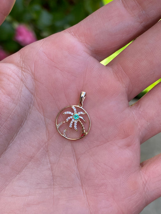 14k emerald diamond palm tree charm