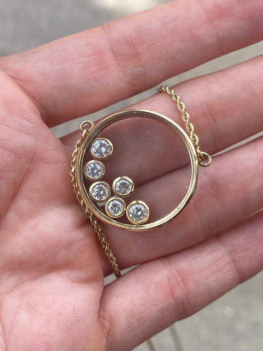 14K Vintage Diamond Glass Shaker Rope Chain Necklace