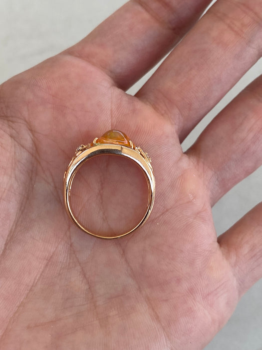 Vintage 18K Rose Gold Natural Opal & Diamond Ring
