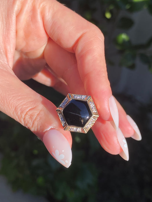 14k black onyx diamond ring size 7
