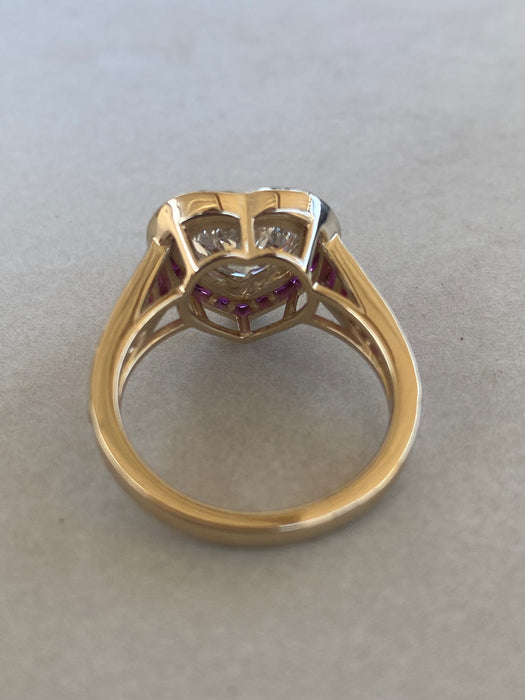 14K Lab Diamond Heart Ring with Natural Ruby Halo