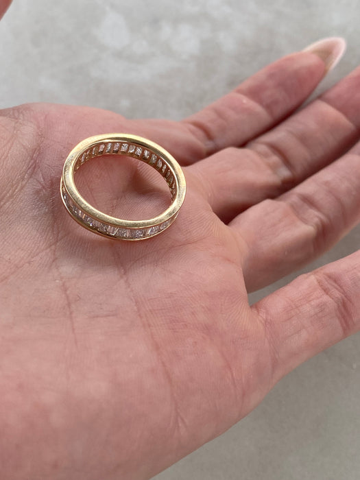 Vintage 14K Gold 3 Carat Natural Baguette Diamond Eternity Ring