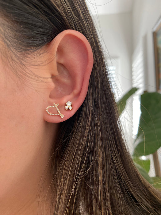 14k single earring diamond letter initial stud