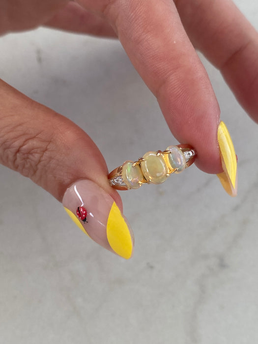 Vintage 14K Gold Ethiopian Opal Ring with Diamond Accents
