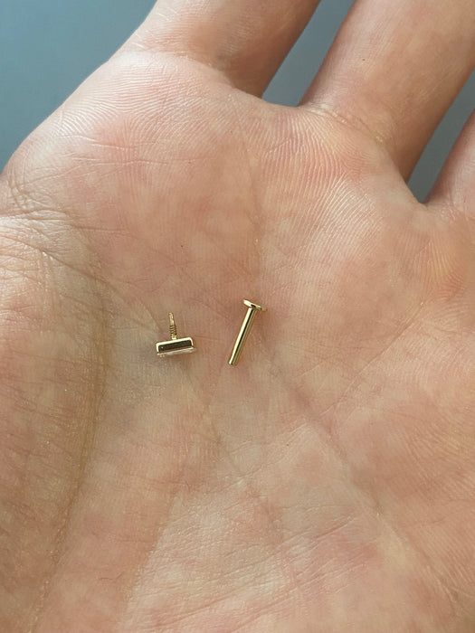 14K Gold Baguette Lab Diamond Flat Back Stud Earring - Single