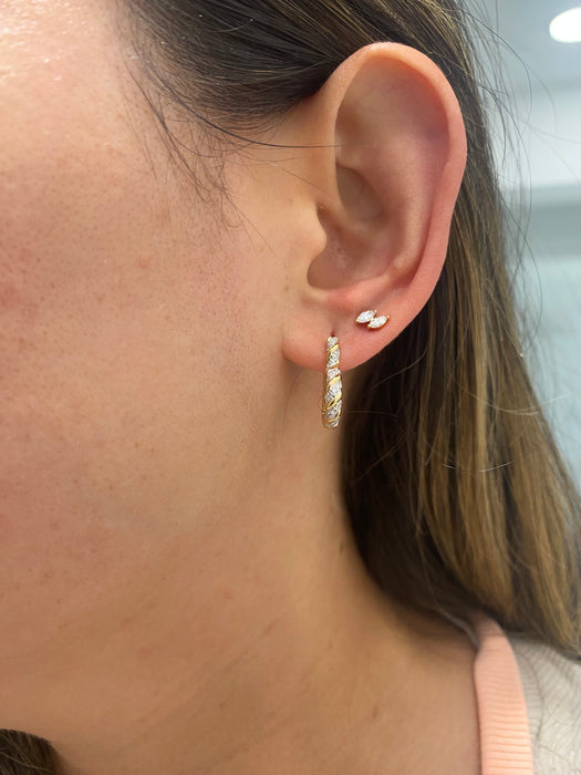 14K Natural Diamond Croissant Heart Huggie Hoops