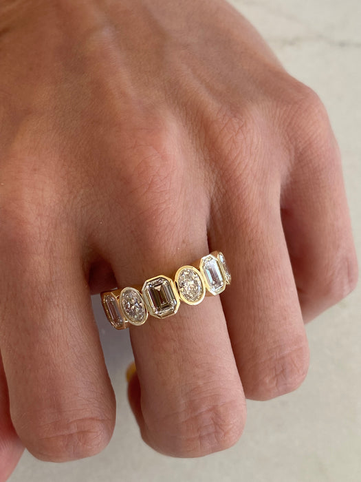 14K Bezel Set Alternating Oval & Emerald Cut Lab Diamond Ring – 3.00 CTW