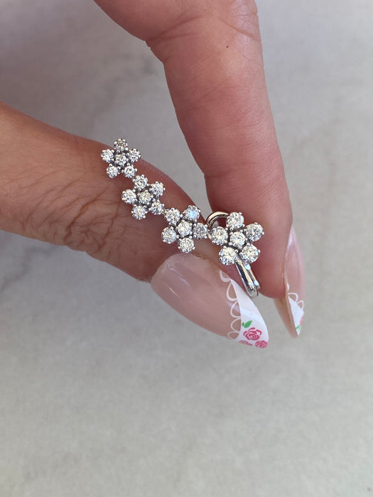 Vintage 14K White Gold Natural Diamond Flower Ear Climbers